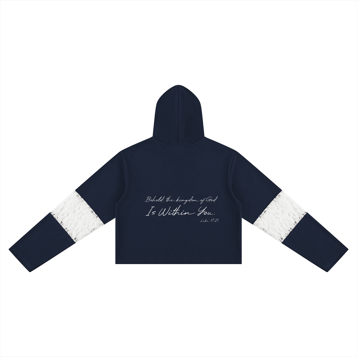 Behold, the Kingdom of God is Within You Women’s Cropped Lace-Panel Hoodie