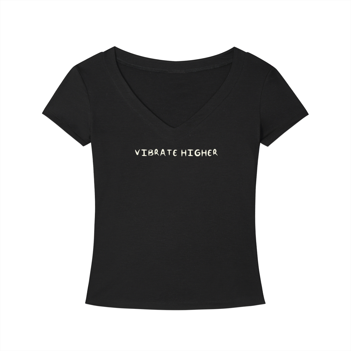 VIBRATE HIGHER — Black V-Neck T-Shirt