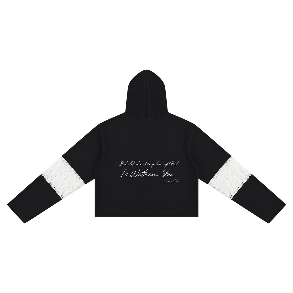 Behold, the Kingdom of God is Within You Women’s Cropped Lace-Panel Hoodie